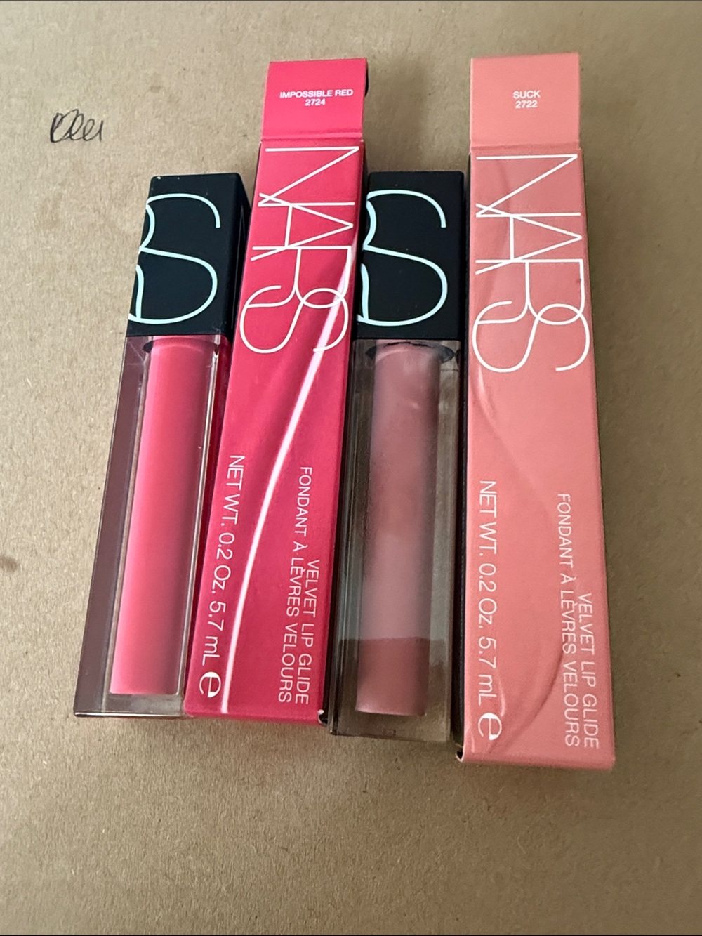 NARS Velvet Lip Glide Liquid Lipstick — Impossible Red & Suck (Pink & Nude)